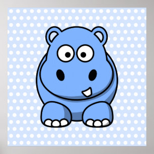 Affiches Hippo bleu mignon