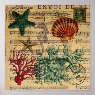 Affiches hippocampe de corail côtier tropical de