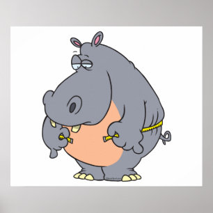 Affiches hippopotame drôle de régime mesurant son tour de t