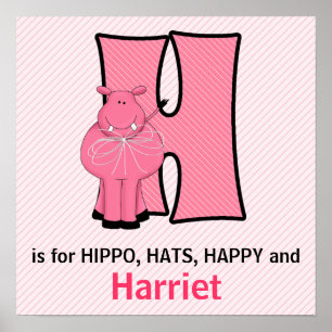 Affiches Hippopotame Rose Lettre H Monogrammée Chambre de B