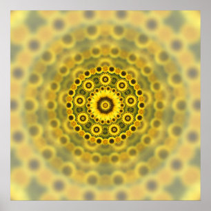 Affiches Hippy Sunflower Fractal Mandala Motif