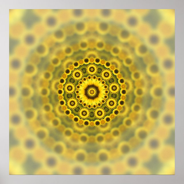 Affiches Hippy Sunflower Fractal Mandala Motif (Devant)
