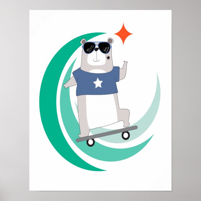 Affiches Hipster Bear Riding a Skateboard (Devant)