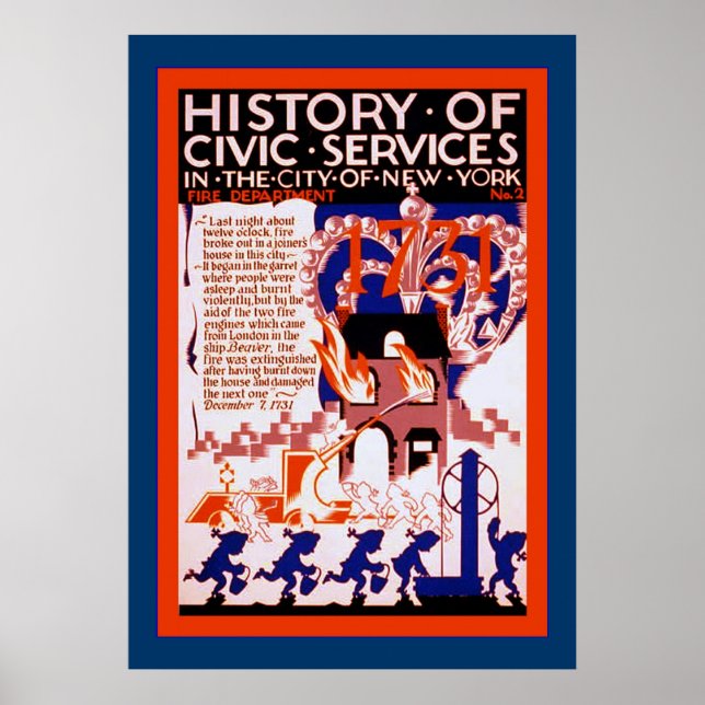 Affiches Histoire des services civiques ~ NY~ Fire ~2 ~ Vin (Devant)