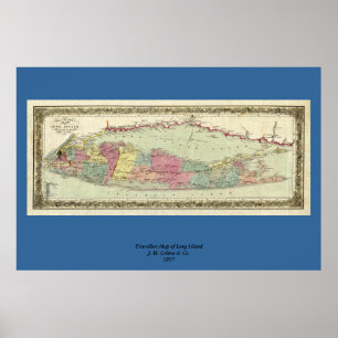 Affiches Historic 1855-1857 Travellers Map of Long Island