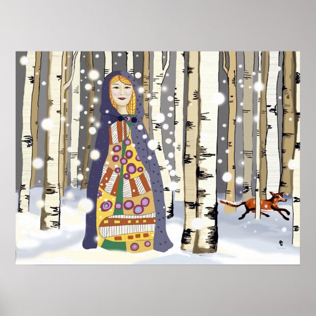 Affiches Hiver dans les bois de bouleaux (Devant)