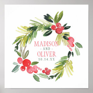 Affiches Hiver Floral Aquarelle Wreath   MARIAGE