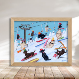 Affiches Hiver Fun Ski Labradors Artwork