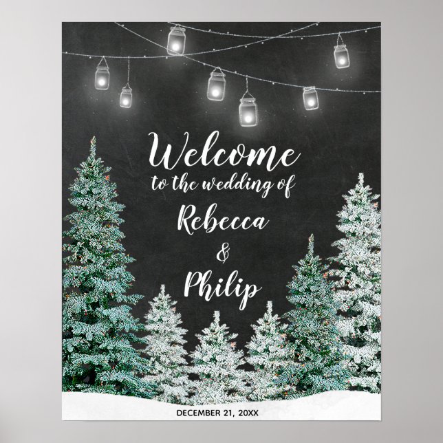 Affiches hiver Noël arbres accueil signe mariage (Devant)