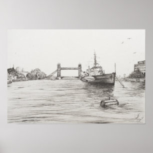 Affiches HMS Belfast sur la Tamise Londres.2006