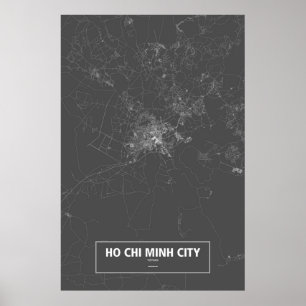 Affiches Ho Chi Minh Ville, Vietnam (blanc sur le noir)