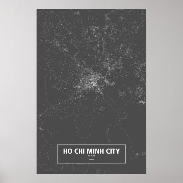 Affiches Ho Chi Minh Ville, Vietnam (blanc sur noir) (Devant)
