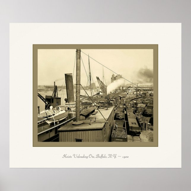 Affiches Hoists Unloading Ore, Buffalo, N.Y. ~ 1900 (Devant)