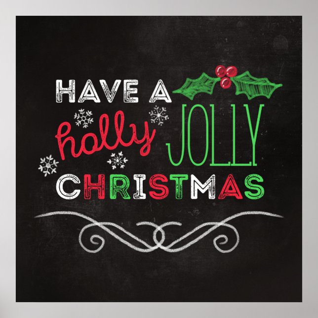 Affiches Holly Jolly Christmas Rustic Chalkboard (Devant)