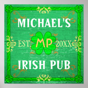 Affiches Home Bar personnalisé Irish Pub Green