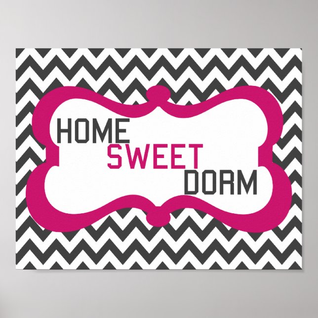 Affiches Home Sweet Dorm Gris & Pink Chevron Wall Art Impri (Devant)