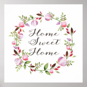 Affiches Home Sweet Home dans une fleur de couronnes callig