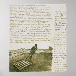 Affiches Homme de Vincent van Gogh   tirant une herse