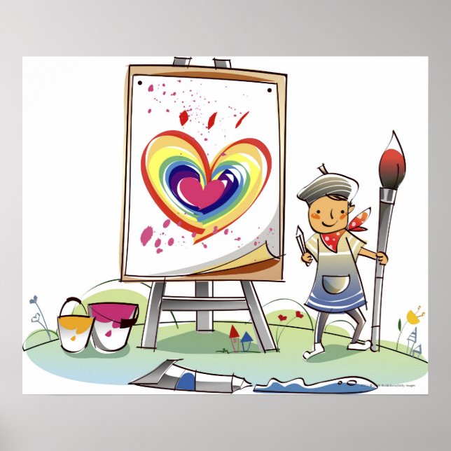 Affiches Homme tenant un pinceau et debout près d'un cheval (Devant)