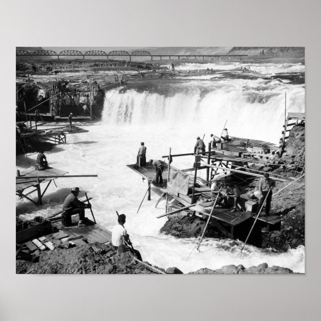 Affiches Hommes pêchant à Celilo Falls Photographie (Devant)