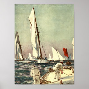 Affiches Hommes vintages de voiliers naviguant Willy