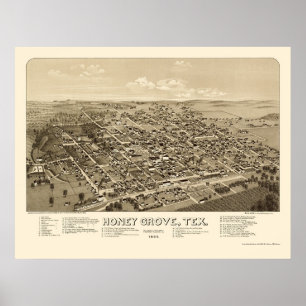 Affiches Honey Grove, TX Carte panoramique - 1886