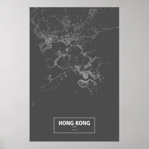Affiches Hong Kong, Chine (blanc sur noir)