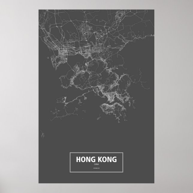 Affiches Hong Kong, Chine (blanc sur noir) (Devant)