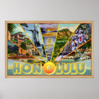 Honolulu Hawaii carte postale de style vintage