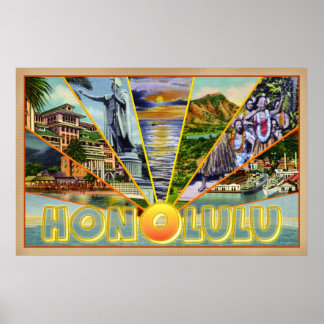 Affiches Honolulu Hawaii carte postale de style vintage