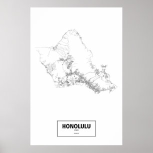 Affiches Honolulu, Hawaii (noir sur blanc)