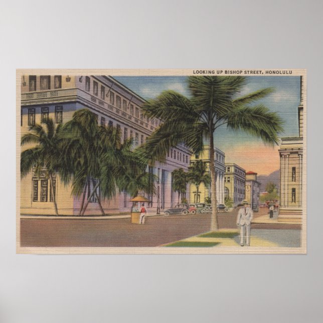 Affiches Honolulu, VIHiew de l'évêque St.Honolulu, HI (Devant)