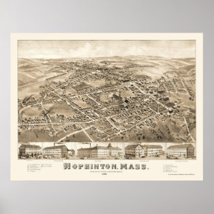 Affiches Hopkinton, MA Carte panoramique - 1880