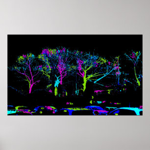 Affiches Horizon urbain d'arbres au néon - ciel foncé