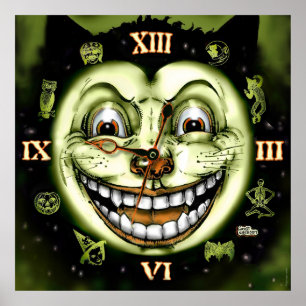 Affiches Horloge Halloween du chat noir 13