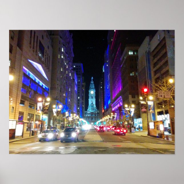 Affiches Hôtel de ville à Philadelphie pendant la nuit (Devant)