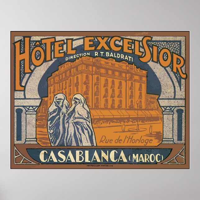 Affiches Hotel Excelsior Casablanca (Maroc), Vintage (Devant)