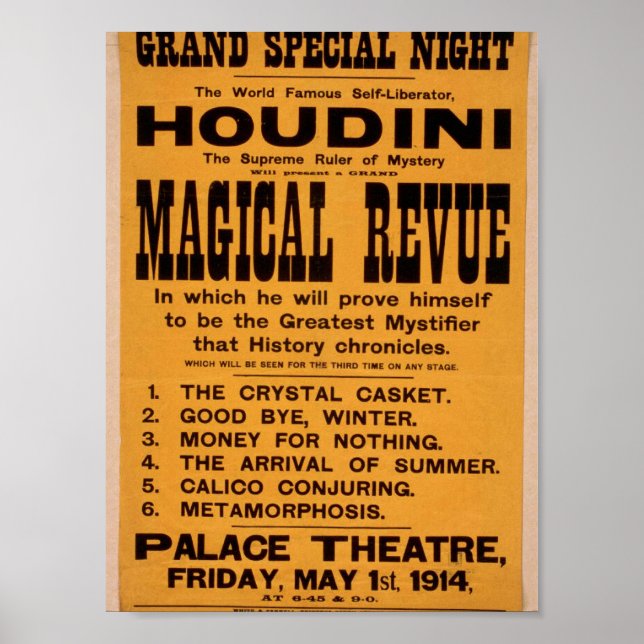 Affiches Houdini, Théâtre rétro "Revue magique" (Devant)
