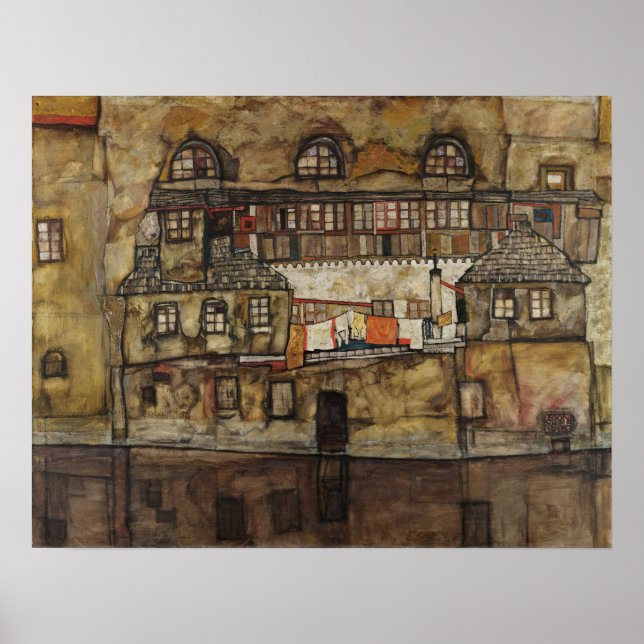 Affiches House Wall on River par Egon Schiele (Devant)