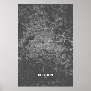 Affiches Houston, Texas (white on black)
