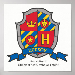 Affiches Hudson nom de garçon signifiant bouclier héraldiqu