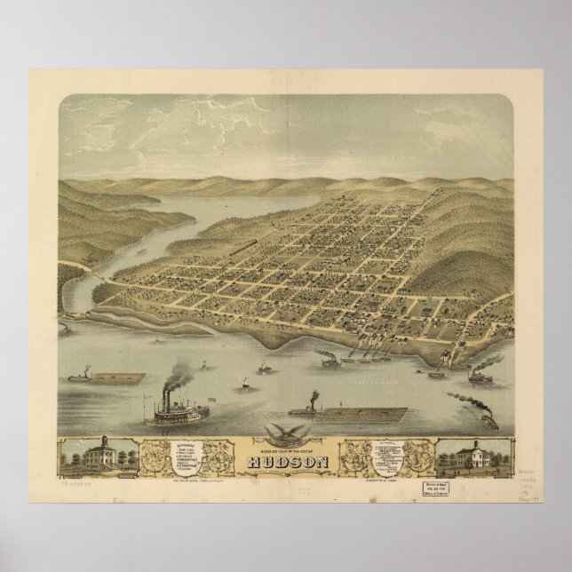 Affiches Hudson WI 1870 Carte panoramique antique (Devant)