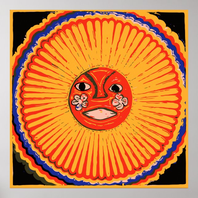 Affiches Huichol Native American Art, le soleil (Devant)