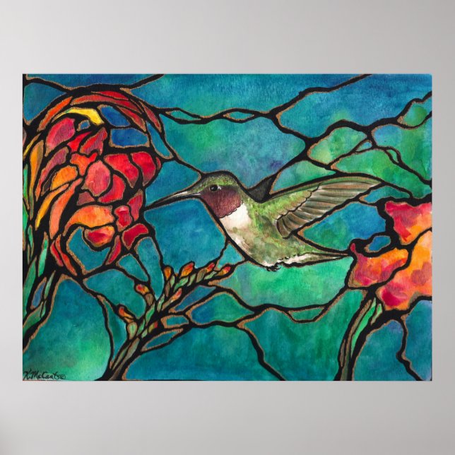Affiches "Hummingbird Melody" Unique "vitrail" Art (Devant)