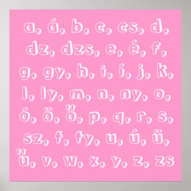 Affiches Hungarian alphabet in pink (Devant)
