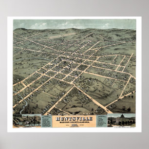 Affiches Huntsville, carte panoramique d'AL - 1871