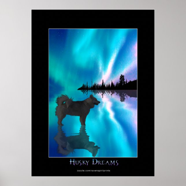 Affiches Husky et Yukon Wilderness Northern Lights Art (Devant)
