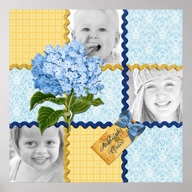 Affiches Hydrangea Custom Photo Quilt Frame Blue Yellow (Devant)