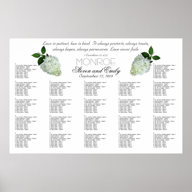 Affiches Hydrangea Mariage Love is Patient Seating Chart (Devant)