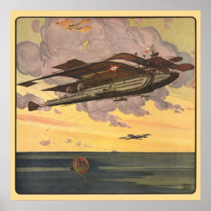 Affiches Hydravion Vintage Science Fiction Avion Bateau